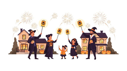 Halloween Family Celebrations: A joyful family gathers on Halloween night.