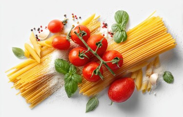 Pasta ingredients arranged artfully