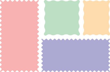 Wavy zigzag hand drawn colorful frames. Curved rectangle edge frame.  Squiggle curve shapes frame box.