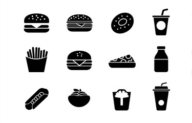 Simple black icons of various fast food items
