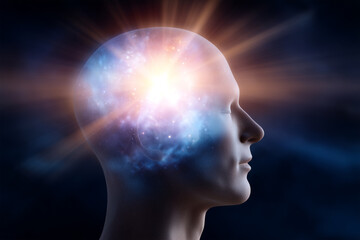 Obraz premium Mind illumination with cosmic energy emanating from head