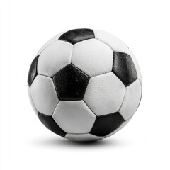 Naklejka premium Black and white soccer ball, centered on white background. A classic, round ball with alternating panels of black and white