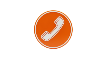 Isolated handset icon in orange circle, phone call pictogram communication contact button