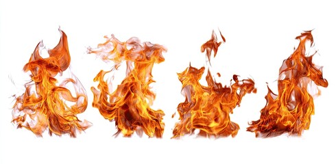 Four isolated flames against a white background