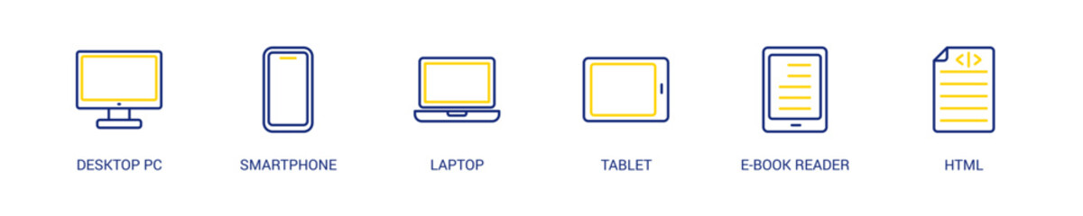 Responsive Web Design Line Color Icon Set For Web Banner. Vector Illustration Concept With Some Icons. Designed In Line Color Style