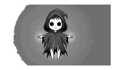 Mysterious Shadow Creature: A whimsical, black and white illustration presents a shadowy figure with an aura of mystery, ideal for capturing the enigmatic essence of the unseen. 