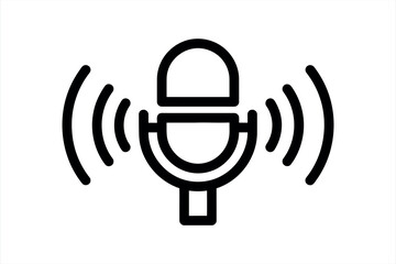 Black outline microphone icon with sound waves on white background audio broadcast