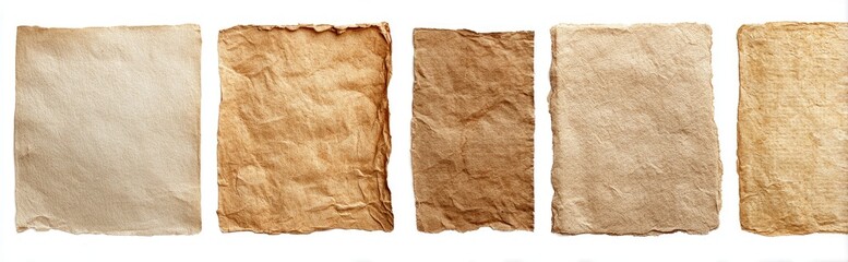 Vintage paper sheets in various shades of tan, showing aged texture and uneven surfaces