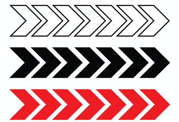 dynamic moving arrow symbol. Pointing right chevron arrow different style. speed direction signs. directional arrows symbol.