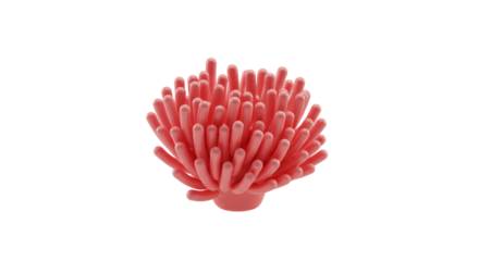 A vibrant pink abstract coral-like decorative object with numerous tubular tentacles stands isolated against a pristine white studio background, perfect for modern design projects.