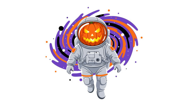 Spooky Astronaut: A Halloween-themed illustration depicts an astronaut with a pumpkin head, exploring space with a spooky vibe. 