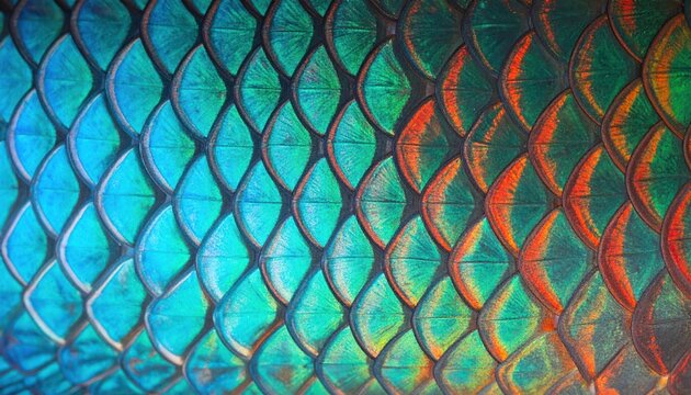 Colorful abstract fish scales texture background with iridescent detail.