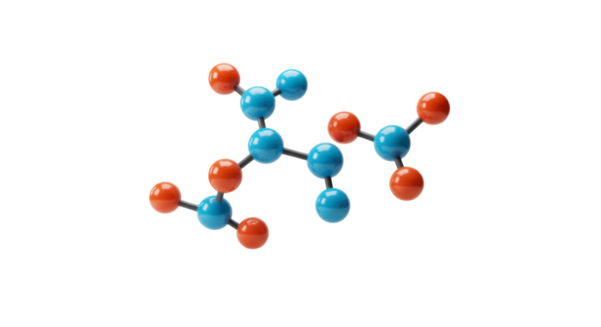 A vibrant molecular model, featuring interconnected blue and red spheres, beautifully illustrates complex chemical structures and scientific principles on a clean white background.