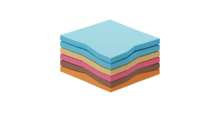 This abstract isometric illustration showcases a vibrant stack of wavy, colorful layers, symbolizing geological strata, data organization, or complex material composition.