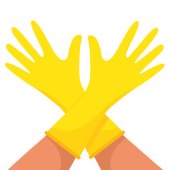 Yellow rubber gloves. Hygiene, cleaning, wash, housekeeping work. Work and protective equipment. Vector illustration in flat style.