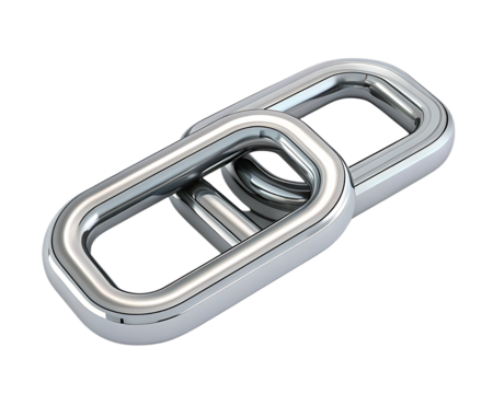 Two metal chains linked together strength white background, isolated on transparent background