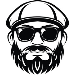 Bearded man with cap and glasses in black and white stylish design
