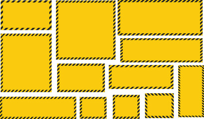 Yellow black square and rectangle Frame industrial safety. Caution or warning square tape frame for construction. Safety Diagonal stripes frame road hazard