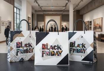 Abstract Black Friday   Bold Shapes, Geometric Typography, Focus on Artistry,  Presenting a Creative Shopping Experience