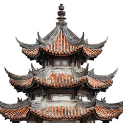 Obraz premium Traditional chinese pagoda architecture, intricate roof details, cultural landmark, isolated on transparent background