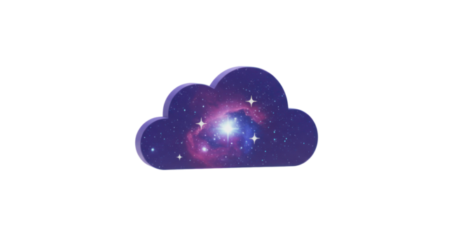 A captivating cloud icon, featuring a vibrant cosmic galaxy pattern, symbolizes advanced cloud computing, digital innovation, and boundless tech potential.