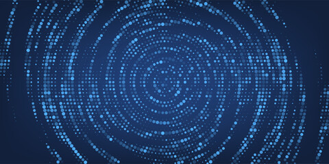 Abstract background blue pixels and circles. Dotted mosaic radial design. Vector Illustration.