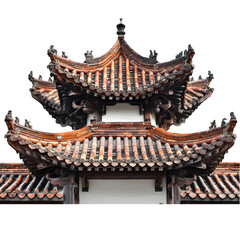 Fototapeta premium Traditional chinese temple roof architecture with ornate details and curved eaves, isolated on transparent background