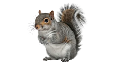 Fotobehang Eekhoorn Isolated Cute squirrel standing on two legs and holding something in its paws studio shot  © Isolde