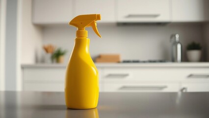 Yellow spray bottle on a kitchen counter 