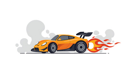 Cartoon Orange Sportscar Flames on Transparent Background
