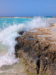 Coastline of Nissi Beach in North Cyprus on windy day
