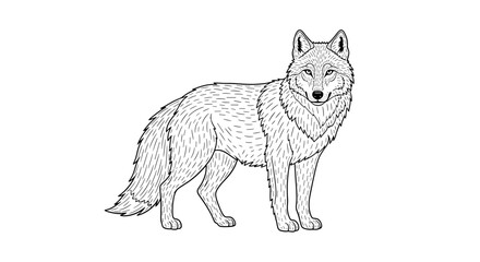 Obraz premium Detailed Wolf Line Art on White Background, Wildlife Animal Design
