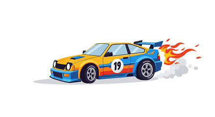 Racing Car Cartoon with Flames on Transparent Background Speeding Race Auto