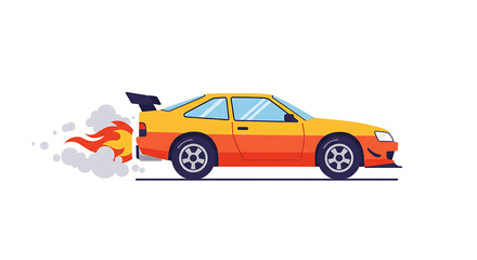 Yellow Orange Racing Car with Flames and Smoke on Black