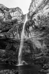 Gudu Falls in the Royal Natal National Park. Monochrome