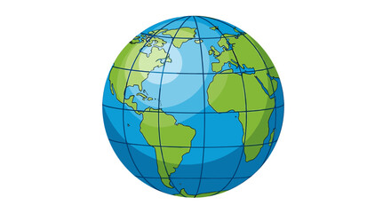 Globe Illustration Featuring Continents, Grid Lines, and Shading