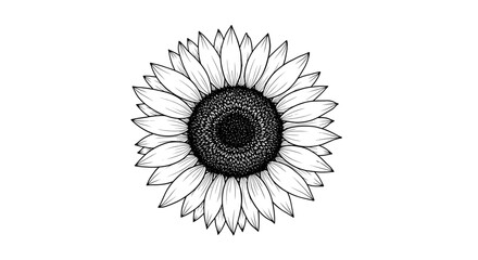 Artistic Sunflower Illustration with Bold Black and White Outline Style