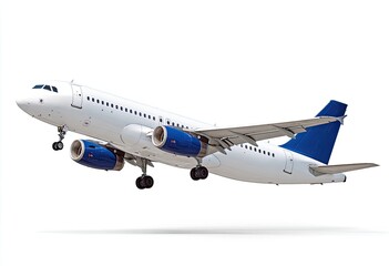 Obraz premium Commercial jet aircraft in flight against white