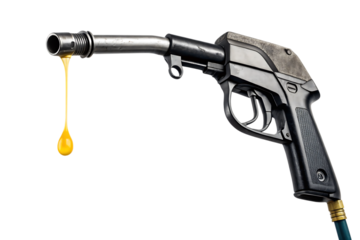 Gas gun with dripping yellow drop of petroleum hazard
