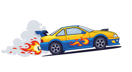 Stylized Racing Car Vector with Flames and Smoke on Transparent Background