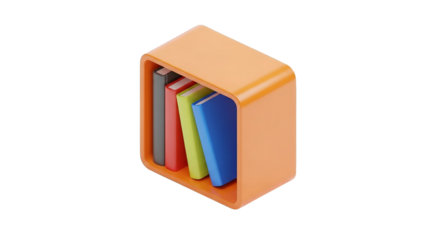 Minimalist books on an orange shelf provides a simple and colorful element for education or decor.