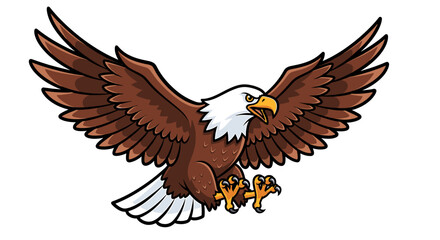 Cartoon Eagle Spreading Wings Wide Isolated on White Background