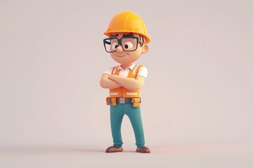 Architect Character in 3D against a Plain Background
