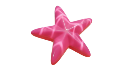 A pink star shaped object floats, reflecting light with a glossy surface, creating a cheerful vibe.