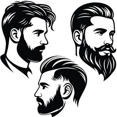 Black portraits showcase stylish bearded men with distinct haircuts on a white background