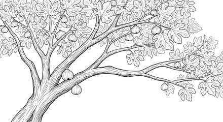 Elegant fig tree illustration with detailed leaves and fruit
