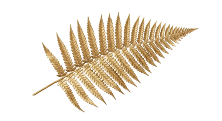 Isolated golden fern leaf frond, botanical plant element, natural ornament, decorative art