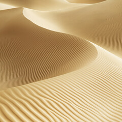 Close-up of golden desert dunes with delicate wind-carved ripples and flowing curves, creating abstract patterns of light and shadow across the arid sand.