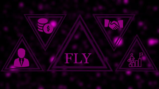ELY Abstract Business Icons Animation | Purple Triangle Neon Concept on Black Background | 4K Motion Graphic