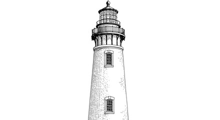 Elegant Lighthouse Illustration: A Timeless Coastal Beacon Design on White
